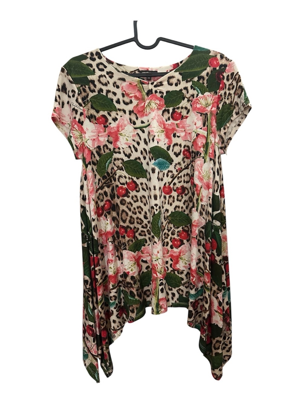 Roberto Cavalli Italy Floral Leopard Print Asymmetrical Tunic Top XS/S